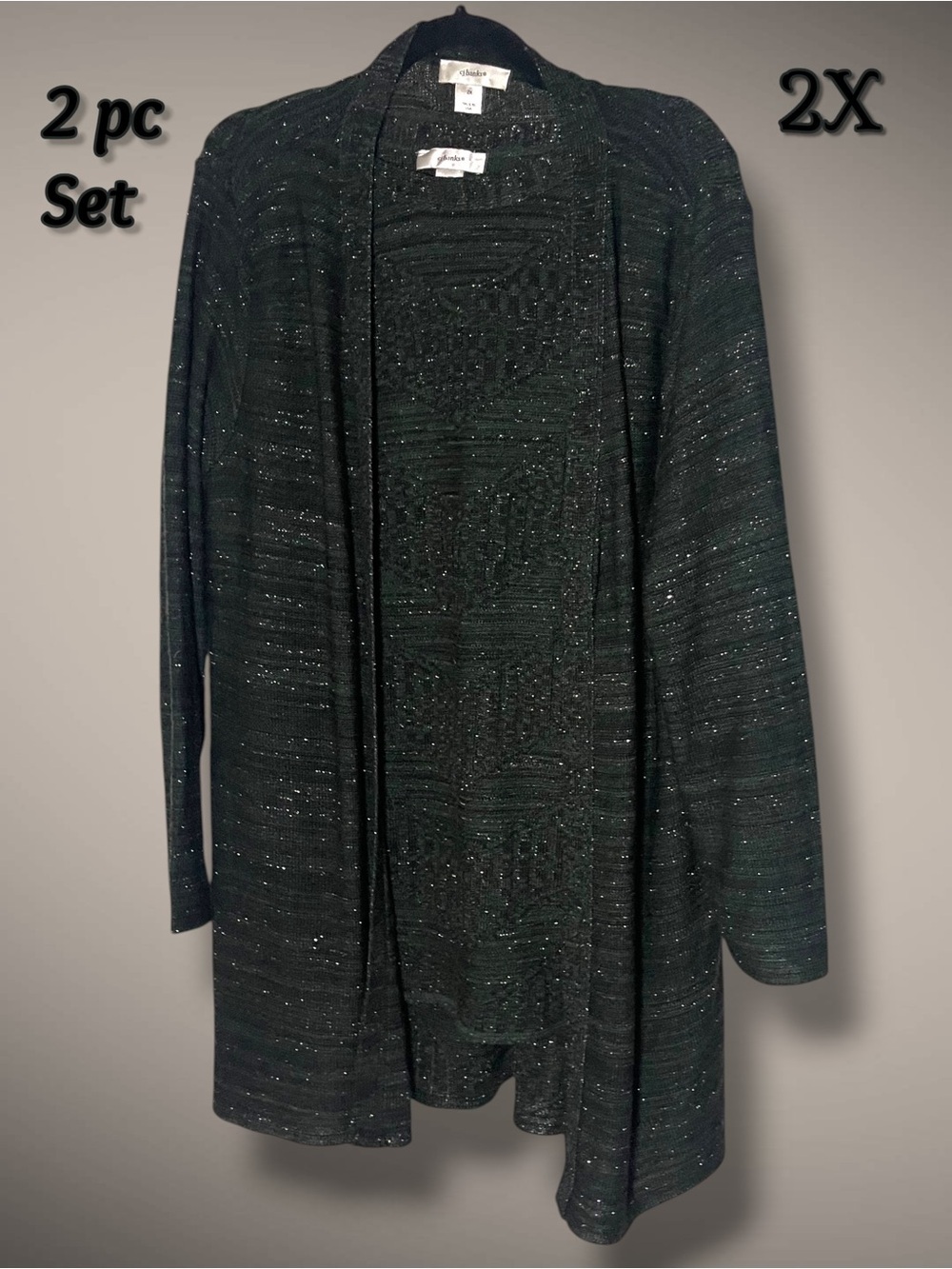 CJ Banks Women’s 2-Piece Sparkle Open-Front Cardigan Set - Gold/Green - 2X